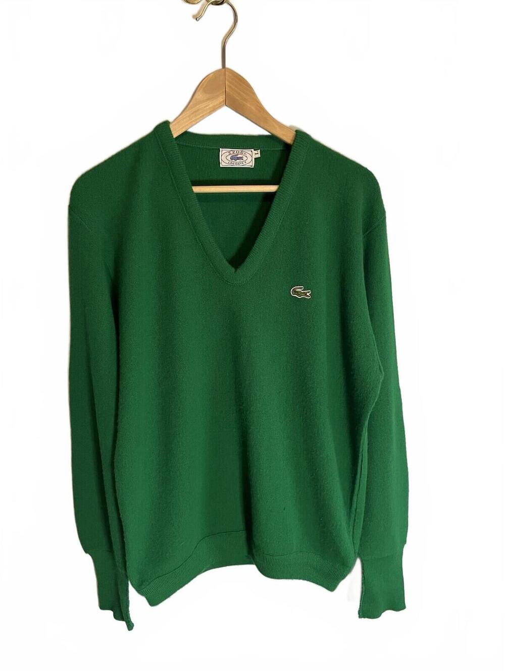 Vintage Izod Lacoste Mens L Sweater Kelly Green Gator 60/70s Preppy Grandpa